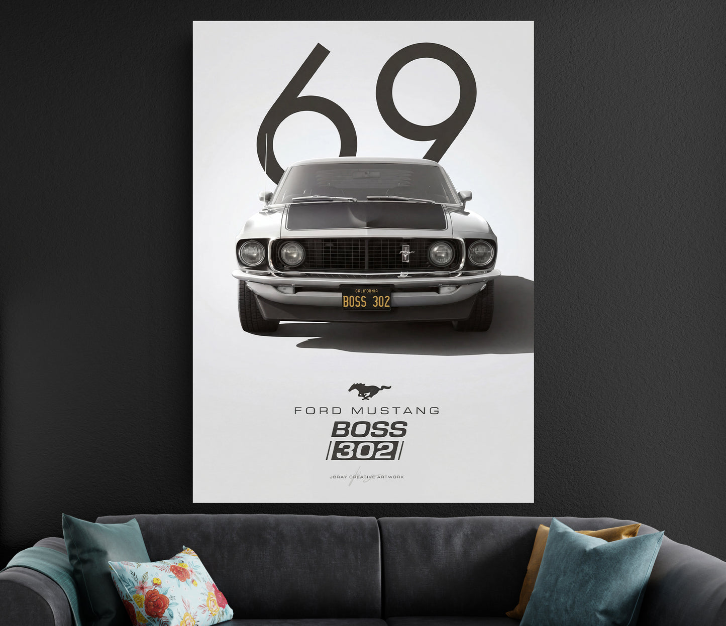 Ford Mustang Boss 302 Poster Black White | Classic Car Wall Art Lazywalls