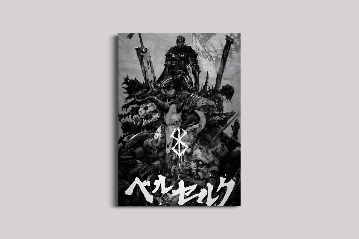 Dark Swordsman Anime Poster | Gothic Black & White Fantasy Wall Art Lazywalls