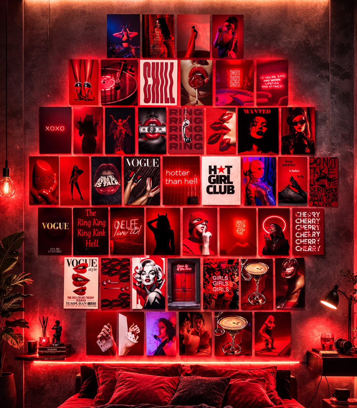 Red Baddie Girl Collage Kit đź’‹ | 45 PCS Wall Poster Set | Aesthetic Bedroom Decor Lazywalls