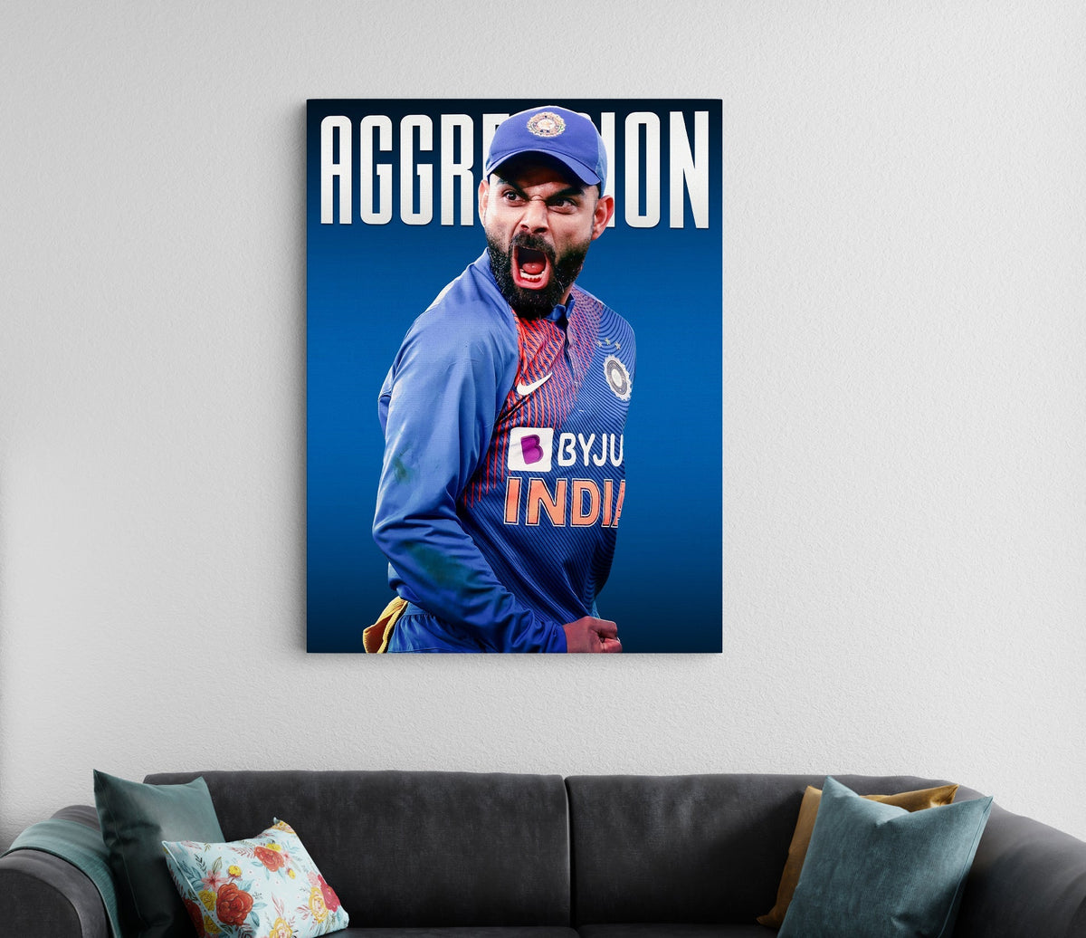 Virat Kohli Aggression Poster | Indian Cricket Wall Art | Cricket Posters Lazywalls