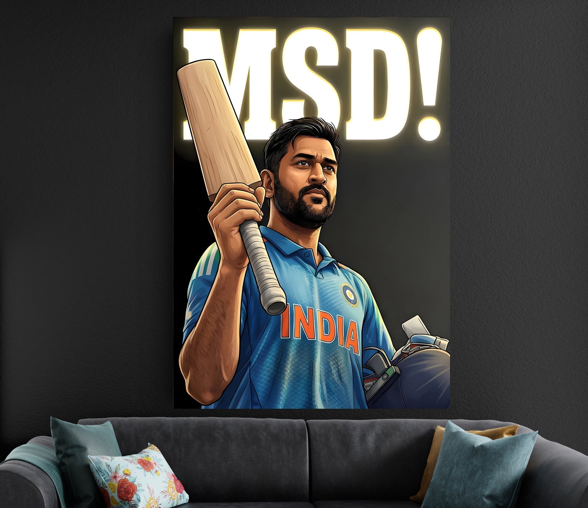 MS Dhoni India Poster | Team India Cricket Wall Art MSD Poster Lazywalls
