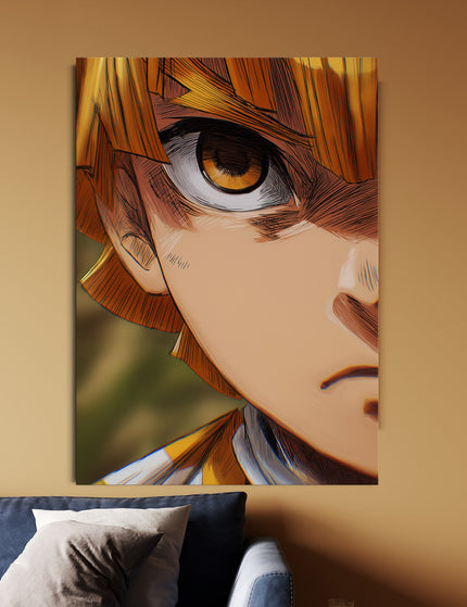 Zenitsu Agatsuma Intense Eye Poster | Demon Slayer Anime Wall Art Lazywalls