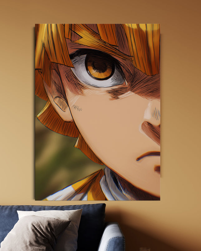 Zenitsu Agatsuma Intense Eye Poster | Demon Slayer Anime Wall Art Lazywalls
