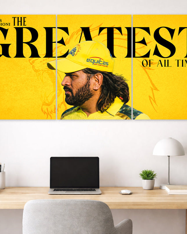 MS Dhoni CSK GOAT 3 Panel Poster |CSK Cricket Poster Lazywalls