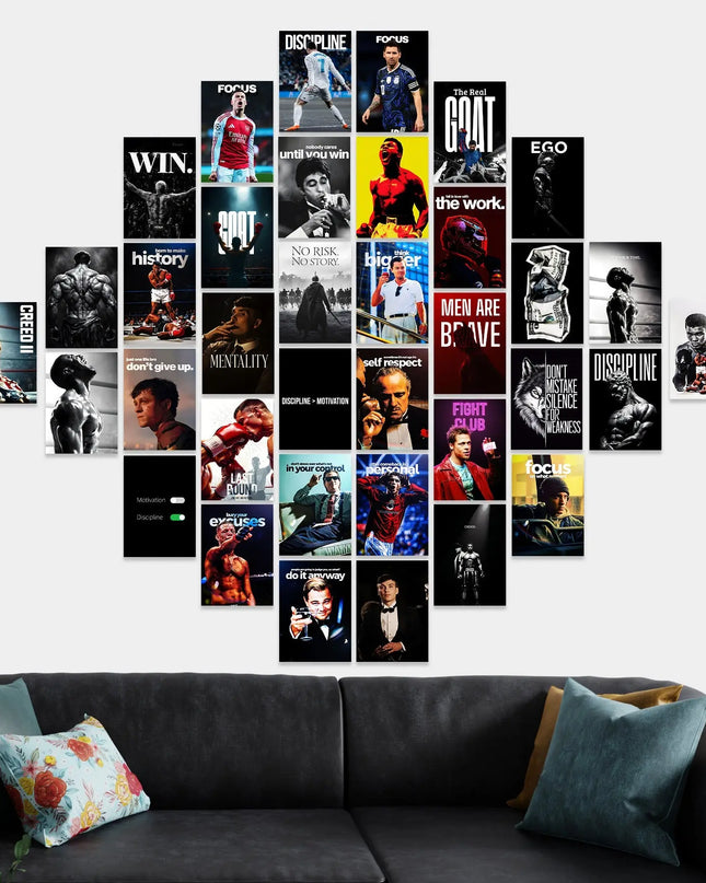 Motivational Posters Set (36 PCS) | Mindset Wall Collage Kit | Discipline & Hustle Room Decor Lazywalls