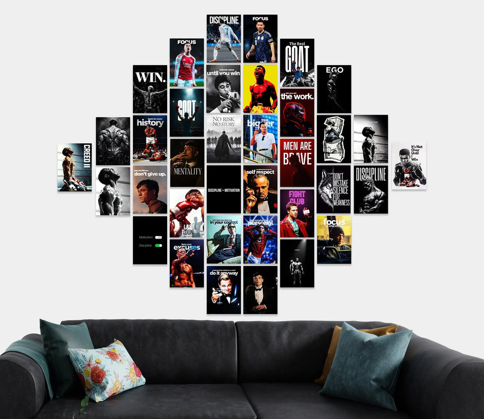 Motivational Posters Set (36 PCS) | Mindset Wall Collage Kit | Discipline & Hustle Room Decor Lazywalls