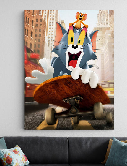 Tom and Jerry Skateboard Chase Poster | Cartoon Wall Art Lazywalls