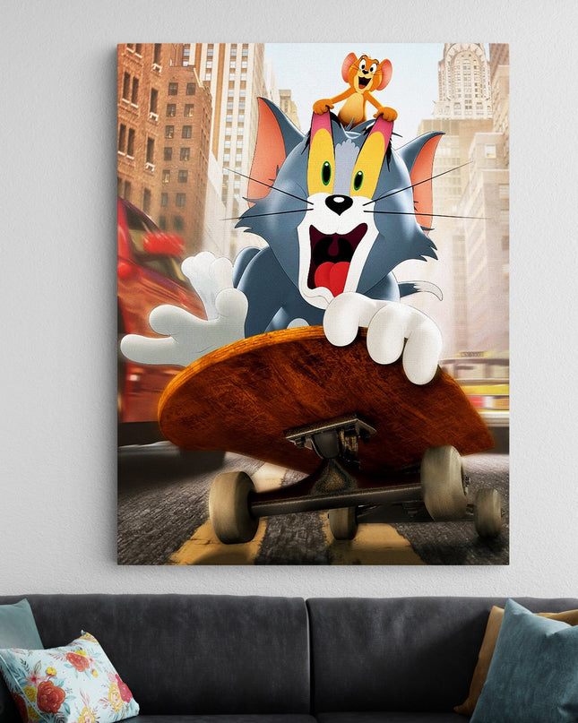 Tom and Jerry Skateboard Chase Poster | Cartoon Wall Art Lazywalls