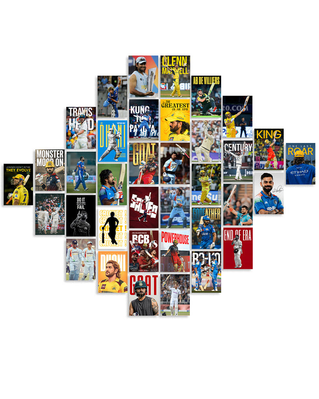 Cricket Posters Set (36 PCS) | Cricket Wall Collage Kit | Aesthetic Sports Room Decor Lazywalls