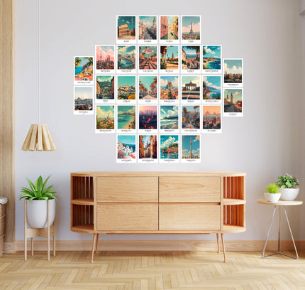30 Pcs Travel Poster Wall Collage Kit | Aesthetic City Prints Lazywalls