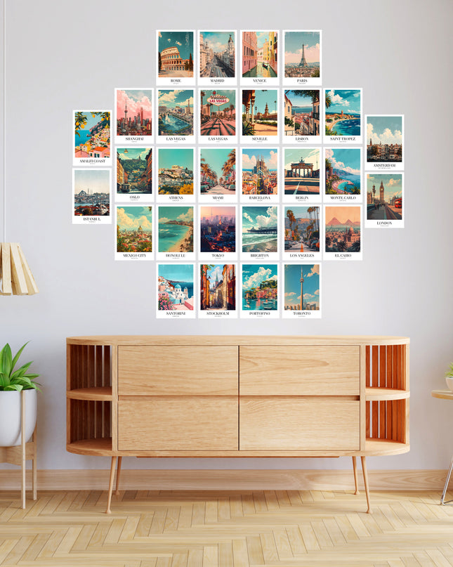 30 Pcs Travel Poster Wall Collage Kit | Aesthetic City Prints Lazywalls