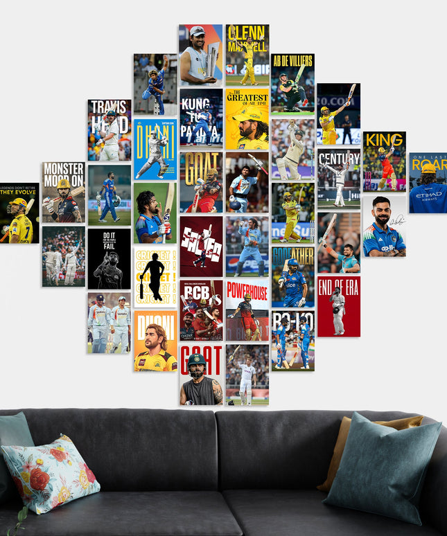 Cricket Posters Set (36 PCS) | Cricket Wall Collage Kit | Aesthetic Sports Room Decor Lazywalls