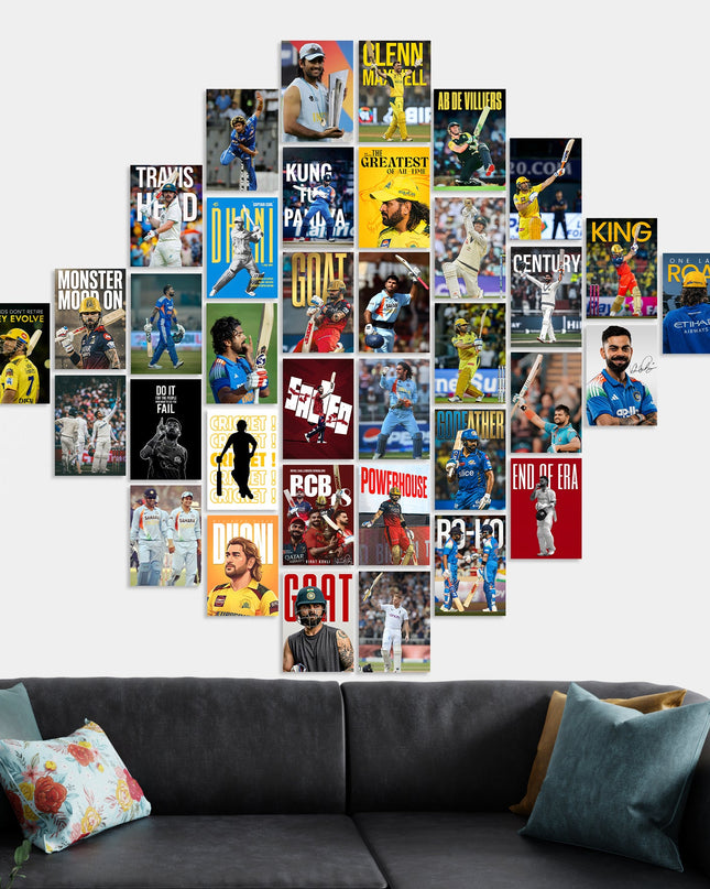 Cricket Posters Set (36 PCS) | Cricket Wall Collage Kit | Aesthetic Sports Room Decor Lazywalls