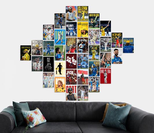Cricket Posters Set (36 PCS) | Cricket Wall Collage Kit | Aesthetic Sports Room Decor Lazywalls