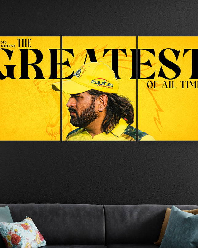 MS Dhoni CSK GOAT 3 Panel Poster |CSK Cricket Poster Lazywalls