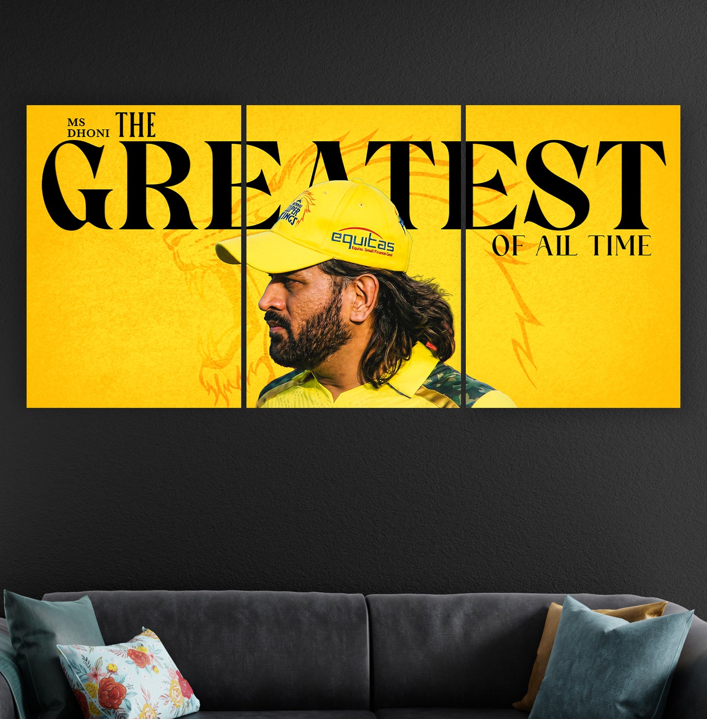MS Dhoni CSK GOAT 3 Panel Poster |CSK Cricket Poster Lazywalls