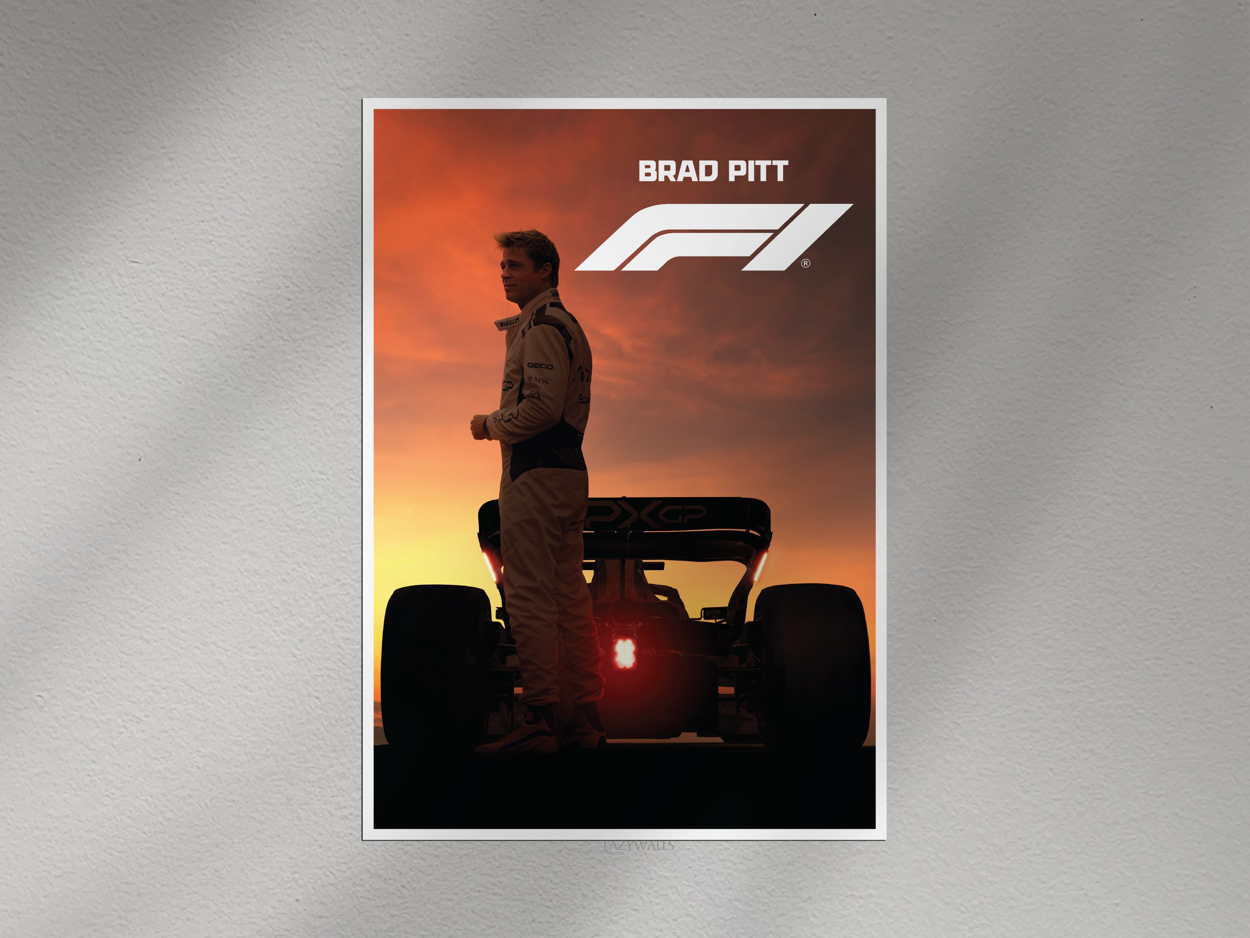 Brad Pitt F1 Movie Wall Poster | Formula 1 Racing Film Wall Art Lazywalls