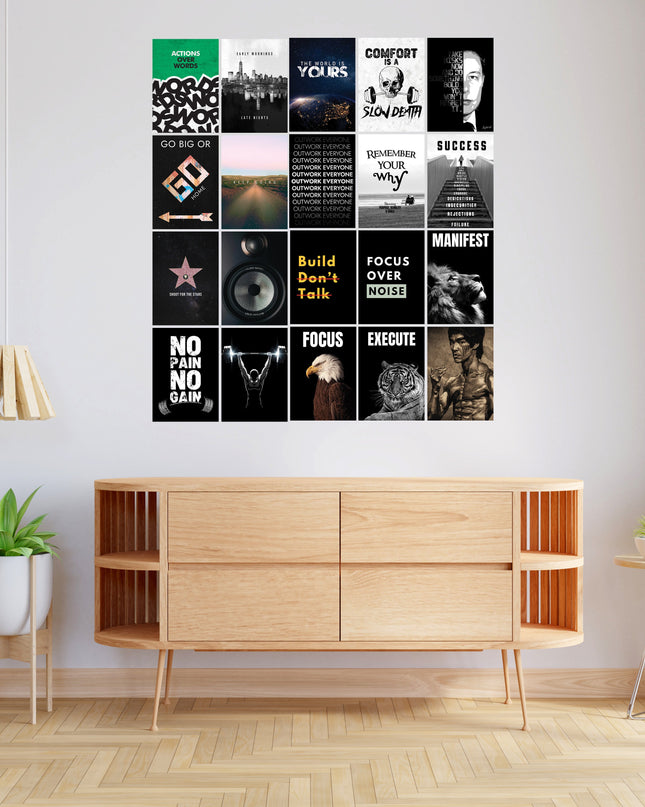 Motivational Wall Collage Poster Set 20 Pcs | Success & Hustle Room Decor Lazywalls