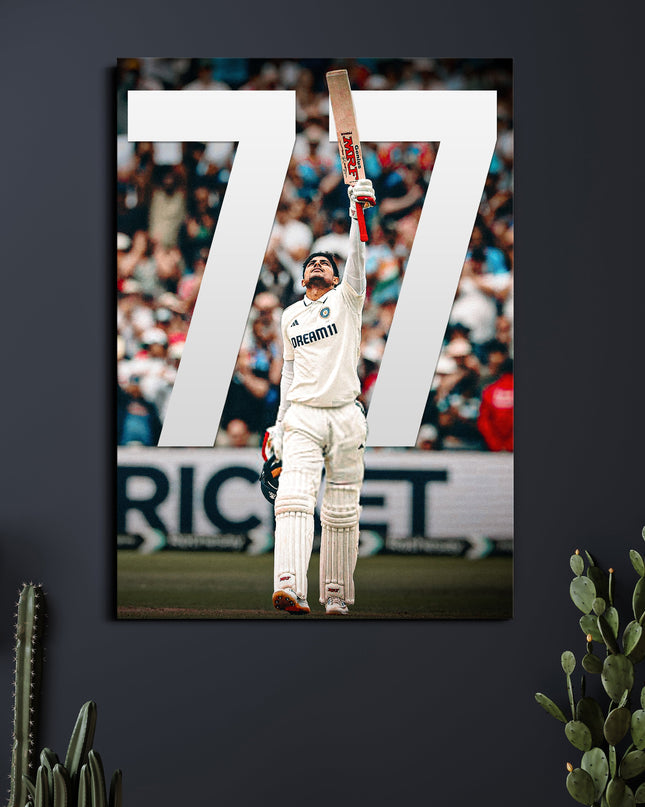 Shubman Gill 77 Poster | Indian Cricket Wall Art | Cricket Posters Lazywalls