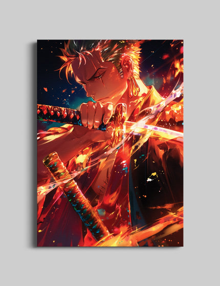 Flame Swordsman Anime Wall Art | Fire Blade Warrior Poster Lazywalls