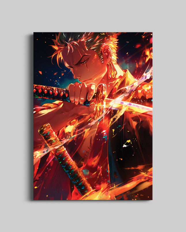Flame Swordsman Anime Wall Art | Fire Blade Warrior Poster Lazywalls