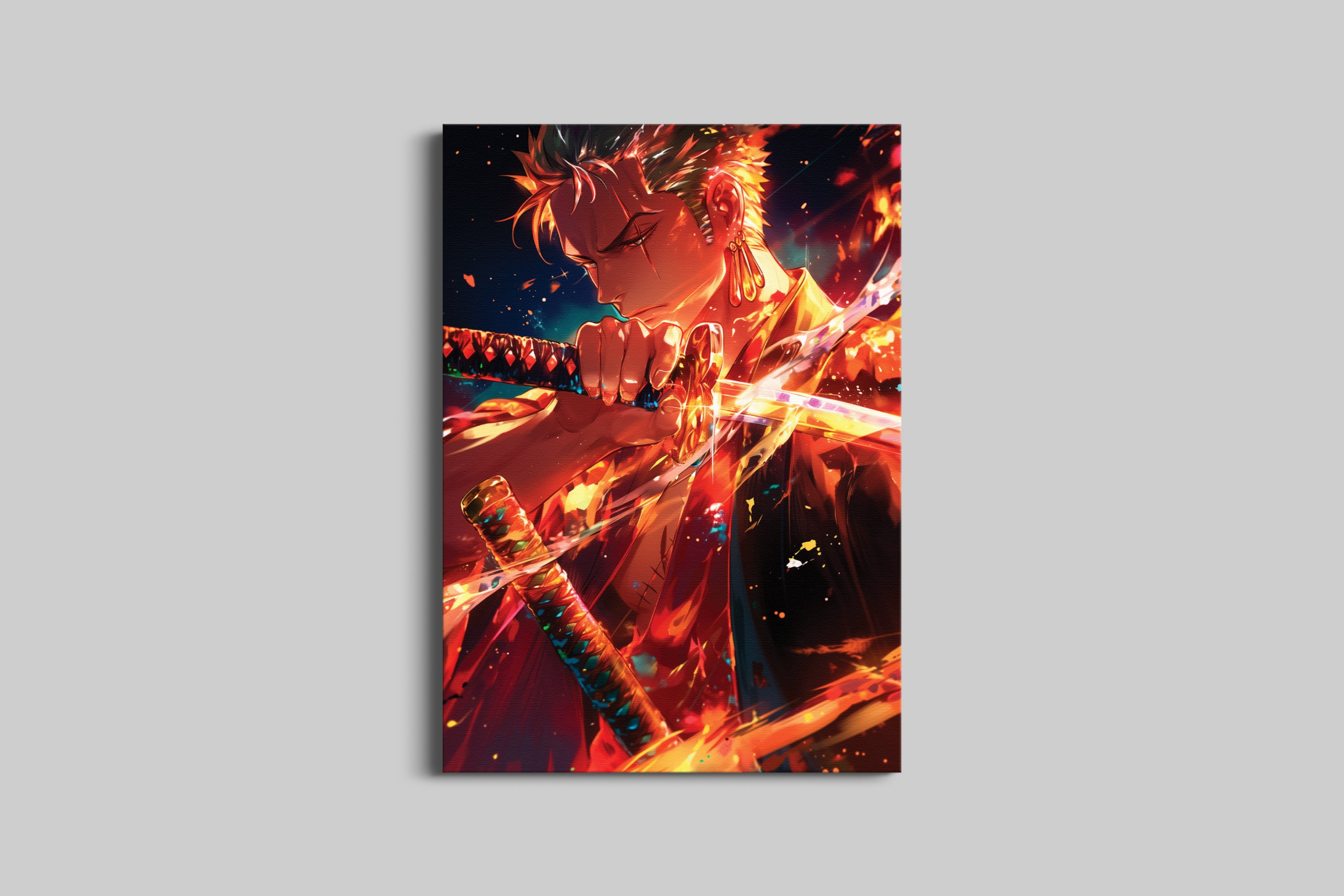 Flame Swordsman Anime Wall Art | Fire Blade Warrior Poster Lazywalls