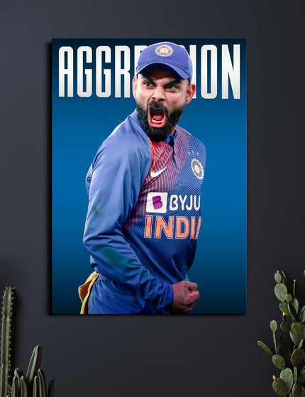 Virat Kohli Aggression Poster | Indian Cricket Wall Art | Cricket Posters Lazywalls