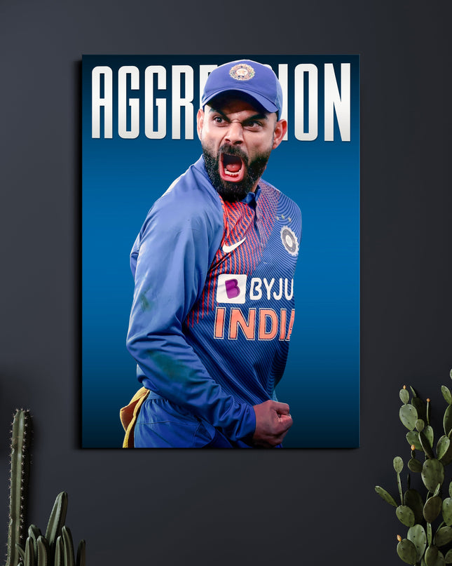 Virat Kohli Aggression Poster | Indian Cricket Wall Art | Cricket Posters Lazywalls