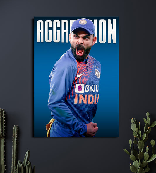 Virat Kohli Aggression Poster | Indian Cricket Wall Art | Cricket Posters Lazywalls