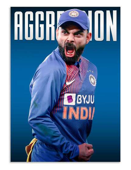 Virat Kohli Aggression Poster | Indian Cricket Wall Art | Cricket Posters Lazywalls