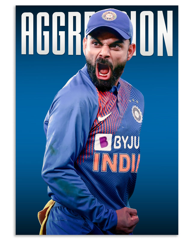 Virat Kohli Aggression Poster | Indian Cricket Wall Art | Cricket Posters Lazywalls