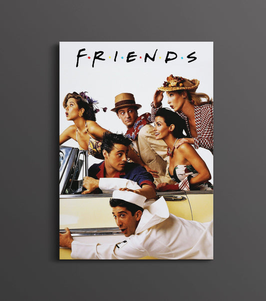 Friends Vintage Poster | 90s Sitcom Cast Retro Car Scene Wall Art Print Lazywalls