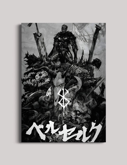 Dark Swordsman Anime Poster | Gothic Black & White Fantasy Wall Art Lazywalls