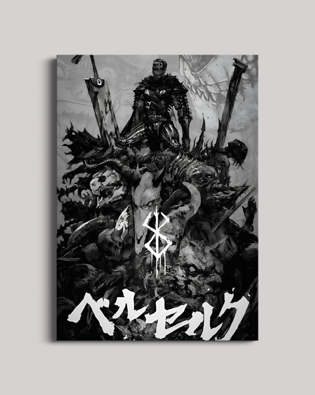 Dark Swordsman Anime Poster | Gothic Black & White Fantasy Wall Art Lazywalls