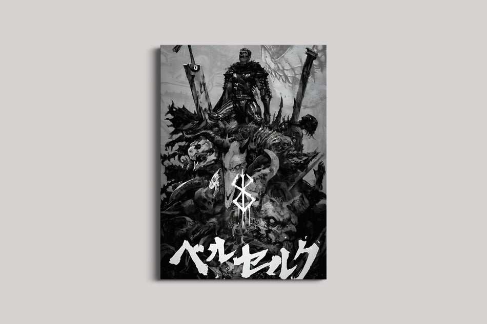 Dark Swordsman Anime Poster | Gothic Black & White Fantasy Wall Art Lazywalls