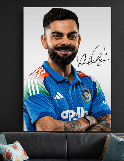 Virat Kohli Signature Poster | Cricket Portrait Wall Art Lazywalls