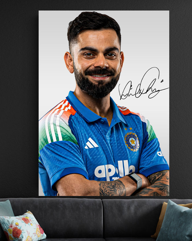 Virat Kohli Signature Poster | Cricket Portrait Wall Art Lazywalls