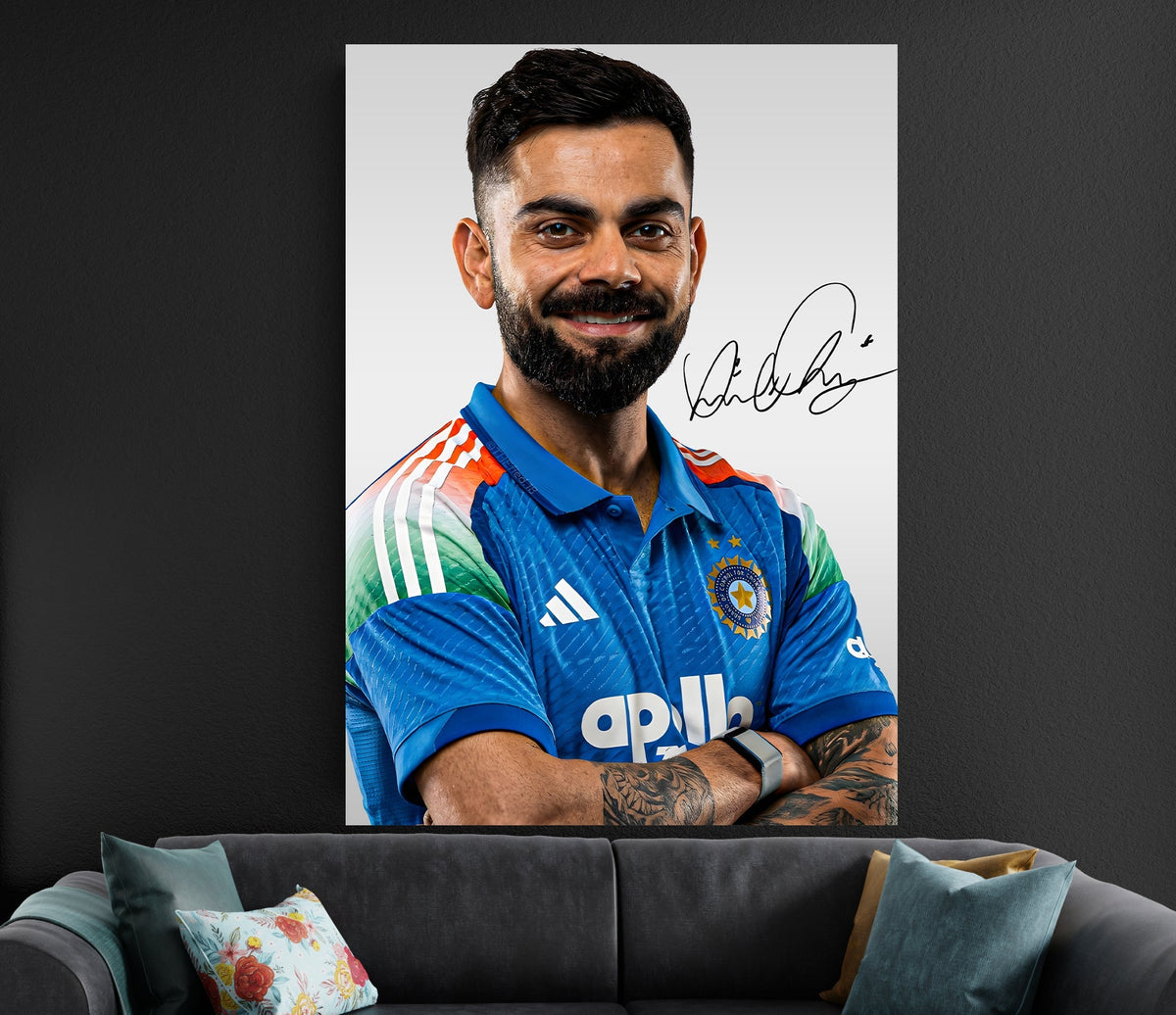 Virat Kohli Signature Poster | Cricket Portrait Wall Art Lazywalls