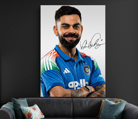 Virat Kohli Signature Poster | Cricket Portrait Wall Art Lazywalls