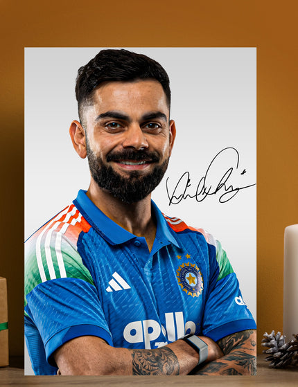 Virat Kohli Signature Poster | Cricket Portrait Wall Art Lazywalls