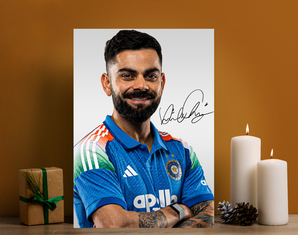 Virat Kohli Signature Poster | Cricket Portrait Wall Art Lazywalls