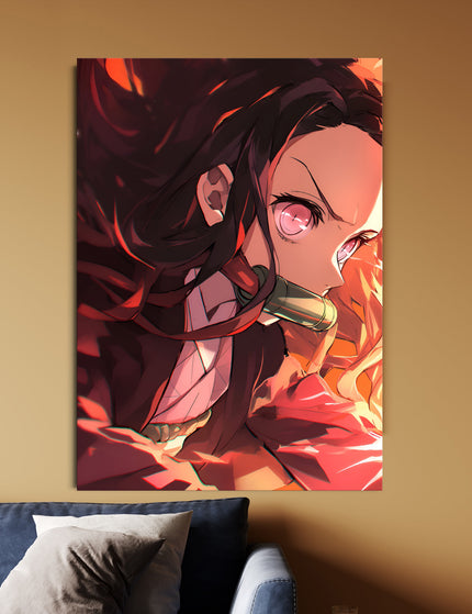 Nezuko Kamado Fire Aesthetic Poster | Demon Slayer Anime Wall Art Lazywalls