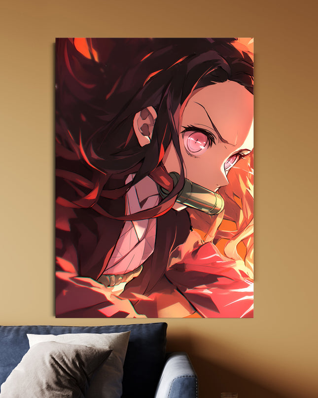Nezuko Kamado Fire Aesthetic Poster | Demon Slayer Anime Wall Art Lazywalls