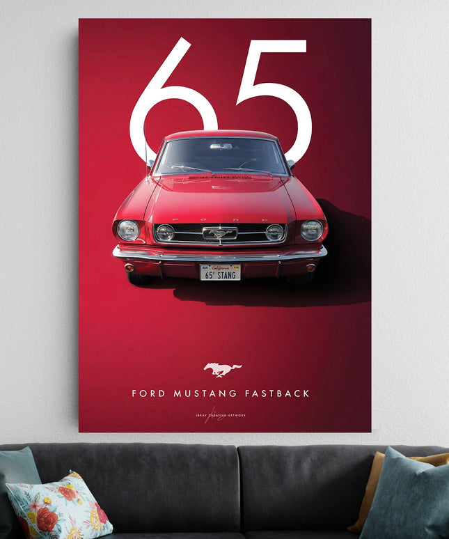 1965 Ford Mustang Fastback Poster Red | Vintage Muscle Car Wall Art Lazywalls