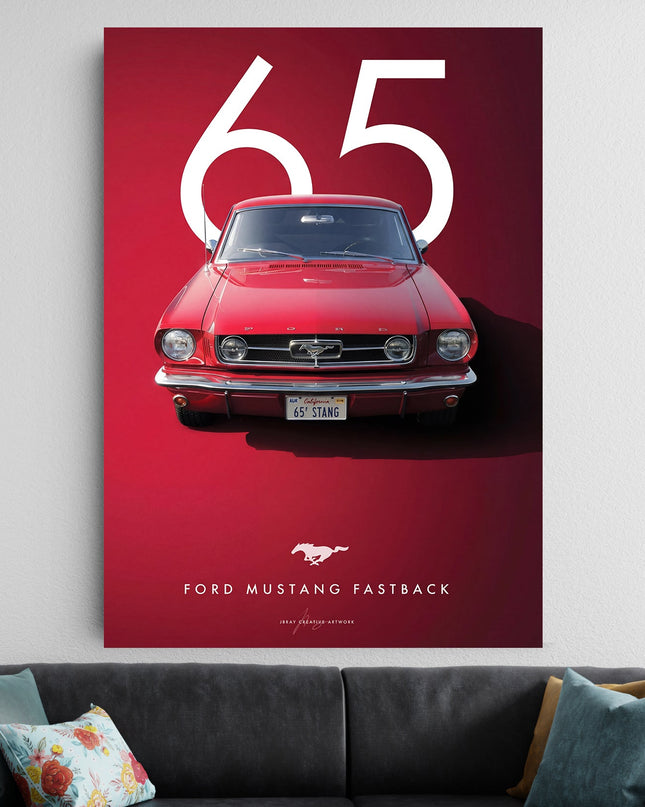1965 Ford Mustang Fastback Poster Red | Vintage Muscle Car Wall Art Lazywalls