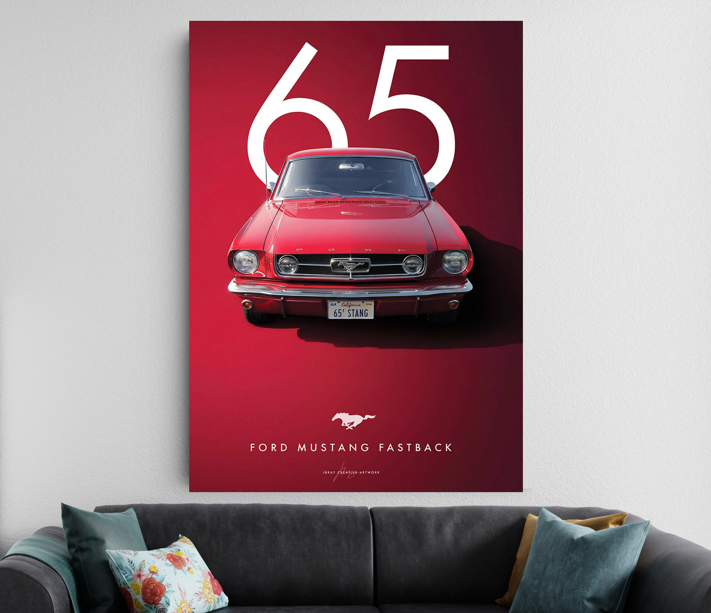 1965 Ford Mustang Fastback Poster Red | Vintage Muscle Car Wall Art Lazywalls