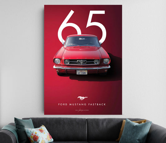 1965 Ford Mustang Fastback Poster Red | Vintage Muscle Car Wall Art Lazywalls