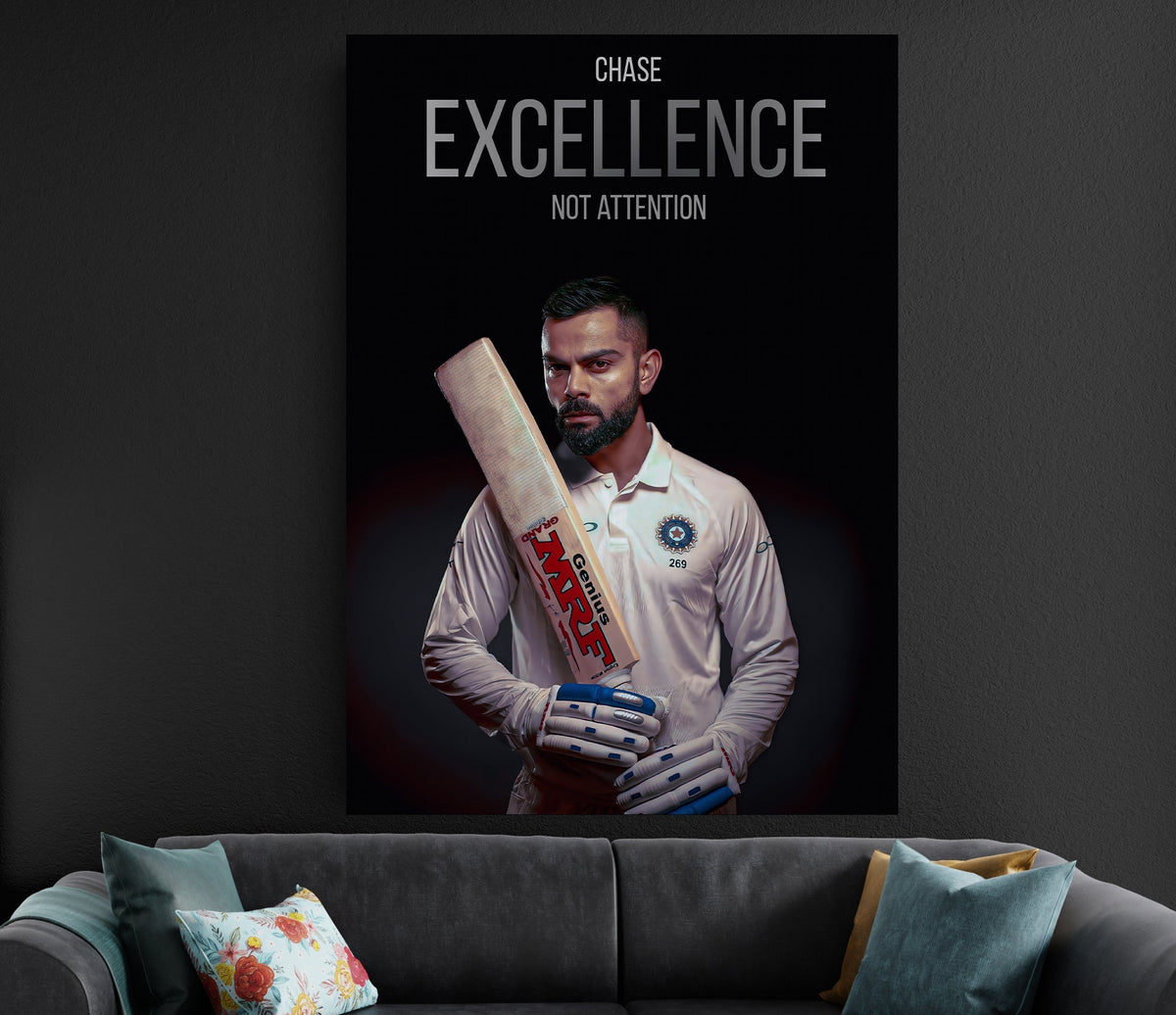 Virat Kohli Chase Excellence Poster | Motivational Cricket Wall Art India Lazywalls