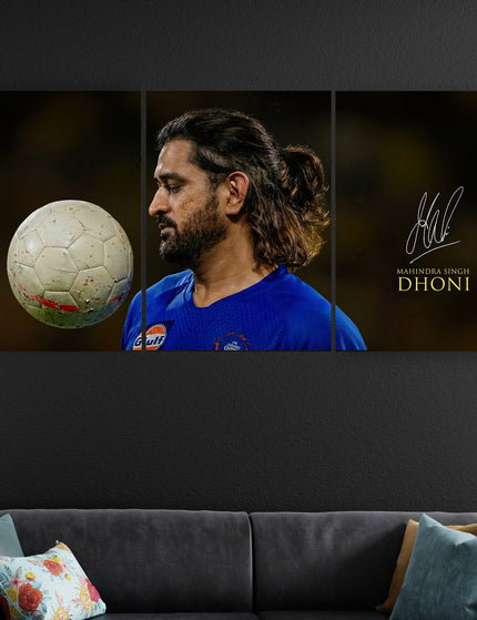 MS Dhoni Signature 3 Panel Poster | Mahendra Singh Dhoni Portrait Wall Art Lazywalls