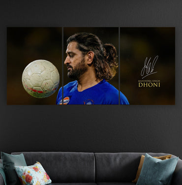MS Dhoni Signature 3 Panel Poster | Mahendra Singh Dhoni Portrait Wall Art Lazywalls